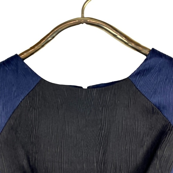 ADRIANNA PAPELL TEXTURED JACQUARD COLORBLOCK SLEEVELESS BLACK BLUE SHEATH DRESS - Picture 10 of 15